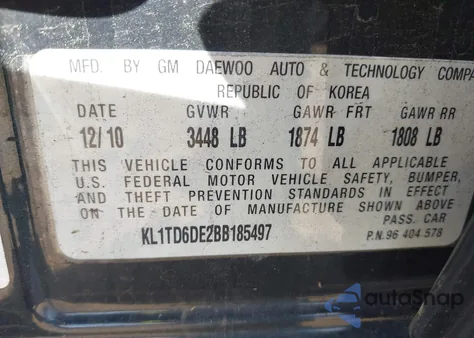 2011 Chevrolet Aveo 1Lt from USA, damaged, VIN KL1TD6DE2BB185497